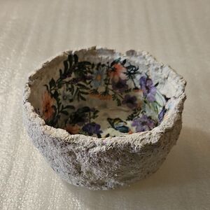 Handcrafted Paper Mache Bowl - Floral Interior - Textured Decorative Art